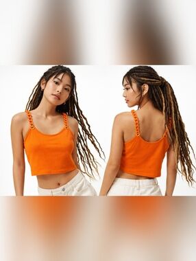 Nwt Full Circle Trends W/ Love Chunky Chain Strap Ribbed Tank Stretch Cropped